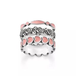 Enamel, Floral and Heart Ring Stack