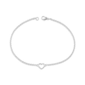 Heart Station Charm Anklet in Sterling Silver