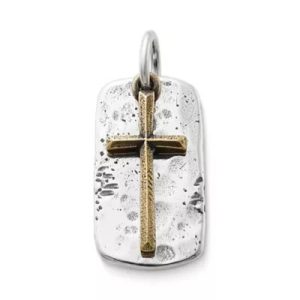 Engravable Tag and Cross Charm in Sterling Silver and Bronze