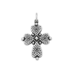 Heart's Devotion Cross Charm in Sterling Silver