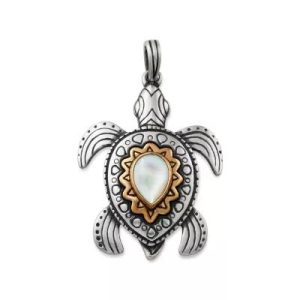 Sea Turtle Gemstone Pendant in Sterling Silver and Bronze