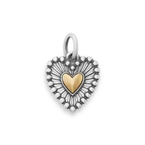 Shining Heart Charm in Sterling Silver and 14K Yellow Gold