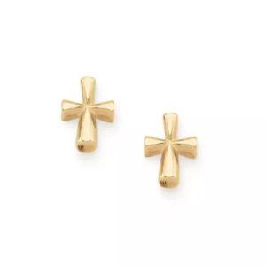 St. Teresa Cross Stud Earrings in 14K Yellow Gold