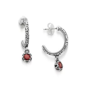 Cherished Birthstone Hoop Dangle Earrings in Sterling Silver