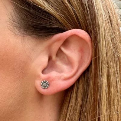 Mini Sunflower Stud Earrings in Sterling Silver or 14K Yellow Gold - Image 2