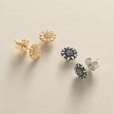 Mini Sunflower Stud Earrings in Sterling Silver or 14K Yellow Gold - Image 4