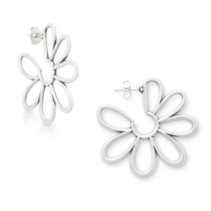 Floral Hoop Earrings in Sterling Silver
