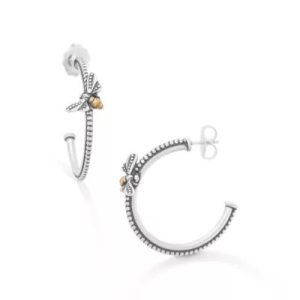 Bee Hoop Earrings in Sterling Silver and Bronze