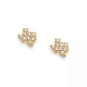 Delicate Pave Diamond Texas Stud Earrings in 14K Yellow Gold