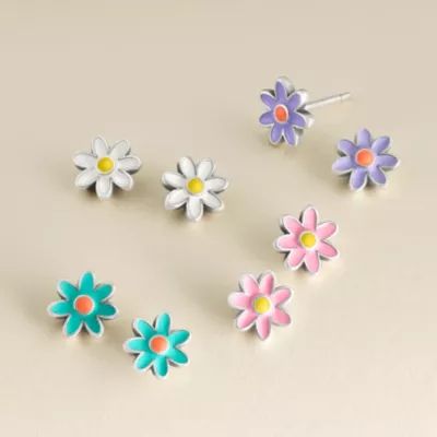 Enamel Mini Flower Studs in Sterling Silver - Image 2