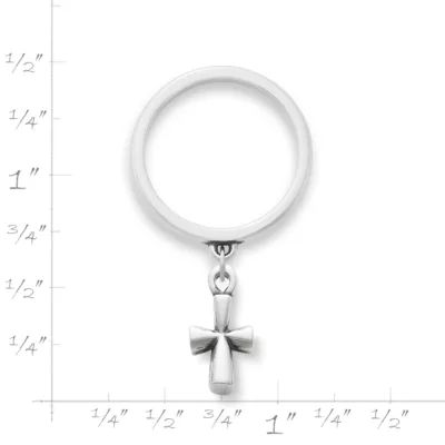 St. Teresa Cross Charm Dangle Ring in 14K Yellow Gold - Image 2