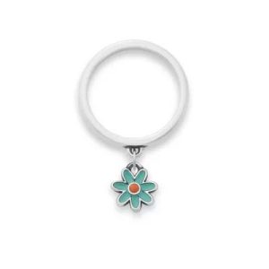 Enamel Mini Flower Charm Dangle Ring in Sterling Silver