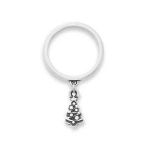 Petite Christmas Tree Charm Dangle Ring in Sterling Silver