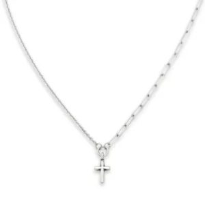 Paired Chains Cross Necklace in Sterling Silver