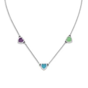 Enamel Connected Hearts Necklace in Sterling Silver