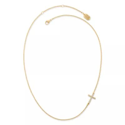 Delicate Pave Diamond Horizon Cross Necklace in 14K Yellow Gold - Image 2