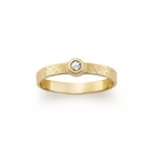 Petite Hammered Gemstone Ring in 14K Yellow Gold