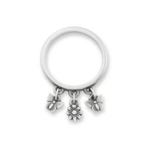 Daisy and Butterflies Dangle Ring in Sterling Silver